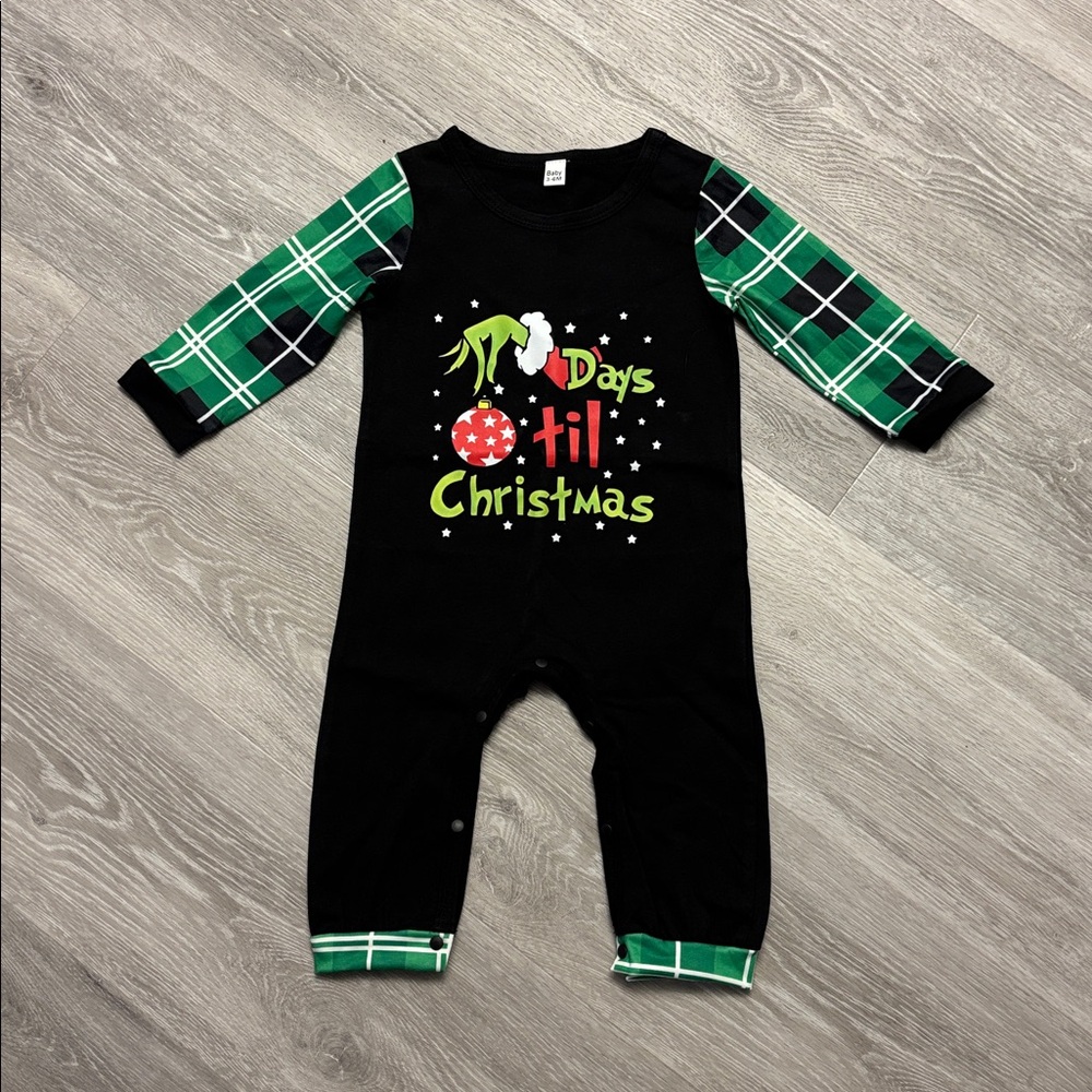 Black and Green Christmas Baby Onesie